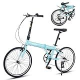 Viribus Folding Bike for Adult, 20" Folding Bicycle with Self Locking Latch, 7 Speed Foldable Bike with Steel Frame, Lightweight Collapsible Foldable Bicycle Commuter Bike for Men Women, Celeste