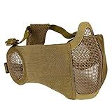 AOUTACC Airsoft Mesh Mask, Half Face Mesh Masks with Ear Protection for CS/Hunting/Paintball/Shooting (Mesh Ear, Tan)