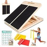 Wooden Slant Board for Calf Stretching, Portable Adjustable Calf Stretch Board with Training Poster & Resistance Bands, 300lb Weight Capacity Calf Ankle Achilles Physical Therapy Leg Exercisers
