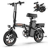 URLIFE Electric Bike for Adults, 14" Folding Electric Bike, 500W Peak Motor, 48V 375Wh Removable Battery, 20MPH, 40 Miles Long Range, E Bikes for Adults and Teens, UL 2849 Certification (Dark Black)