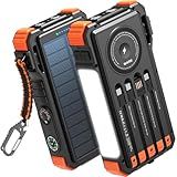 BLAVOR Solar Power Bank 20000mAh Built-in Cables, Wireless Charger for Phones & Apple Watch, 20W Fast Charging Battery Pack with USB C, Flashlight, Solar Charger for iPhone, iPad, iWatch, Samsung