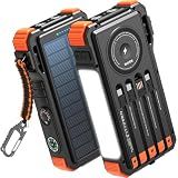 BLAVOR Solar Power Bank 20000mAh Built-in Cables, Wireless Charger for Phones & Apple Watch, 20W Fast Charging Battery Pack with USB C, Flashlight, Solar Charger for iPhone, iPad, iWatch, Samsung