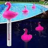 Floating Pool Thermometer,Solar Flamingo Pool Thermometer Floating,Easy Read Swimming Pool Thermometers at Night,Funny Pools Water Temperature Thermometers for Cold Plunge