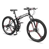 Ktaxon 26 Inch Foldable Mountain Bike, 21 Speed Folding Mountain Bike with Double Shock Effect, Powerful Mechanical Dual Disc Brakes, Unique Design and Ergonomic Frame & Cushion(Black)