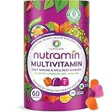 NUTRAMIN Daily Vegan Keto Multivitamin Gummies Non-GMO Natural Vitamin C D + Zinc for Immunity, Plant-Based, Sugar-Free, Nut-Free, Gluten-Free, Biotin, Vitamin A, B, B6, B12 60 Ct, 30 Days (60 Count)