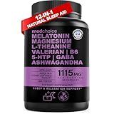 12-in-1 Melatonin Sleep Capsules - Natural Sleep Aids for Adults with Melatonin 5mg and Magnesium Glycinate 500mg, Sleep Aid with Ashwagandha, L Theanine, Valerian Root, GABA, 5-HTP (90ct, Pack of 1)