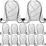 Dansydaisy 12 Pcs 12 In Volleyball Drawstring Backpack Bag Goodie Snack Gift Bags Sports Party Favors String Backpack Bulk(White)