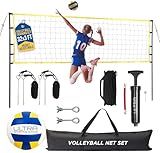 Volleyball Net for Backyard, Beach, Home, Includes 32x3 Ft Regulation Size Net, 8.5-Inch PU Volleyball, Carrying Bag, Boundary Lines, Steel Poles & Pump, Portable Volleyball Net Outdoor and Indoor