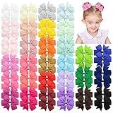 Choicbaby 60pcs 3 Inches Boutique Grosgrain Ribbon Pinwheel Hair Bows for Baby Girls, Toddler Bows Hair Clip Birthday Gifts In Pair