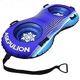 ASKPULION Family-Sized 2 Person Inflatable Snow Tube Sled, Heavy Duty Snow Tubes for Sledding with Premium Canvas Cover for Kids Adults, Winter Outdoor Snow Toys Gift for Children Family