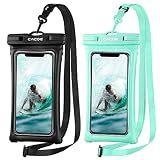 CACOE Floatable Waterproof Phone Pouch 2 Pack Up to 7.0",Black+Green