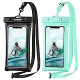 CACOE [Floatable] Floating Universal IPX8 Waterproof Phone Case 2 Pack-Up to 7.0",Adjustable Lanyard Phone Pouch,Cellphone Dry Bags for Vacation Beach Pool Kayak Cruise Travel Essentials（Black+Green）