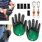 2Pcs Fishing Gloves with Magnet Release, Professional Anti-Slip Catch Fish Gloves for Women Men, Puncture Proof Ice Fishing Glove for Handling,Catching, Fisherman Fishing Accessories (Black)