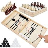 HELLO PAPAYA Fast Sling Puck Game Foldable+Checkers,Tic Tac Toe,Chess Board