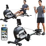 pooboo Rowing Machines for Home, Magnetic Rowing Machine with Adjustable Resistance, Folding Rower Machine of Quiet, 360lbs Weight Capacity, Comfortable Seat Cushion, LCD Monitor, App Support