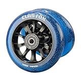 CLAS FOX Pro Scooter Wheels 110mm Transparent Sparkle PU with ABEC-9 Bearings CNC Metal Core (2pcs) (Blue)