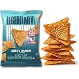 Legendary Foods Zesty Ranch Protein Chips – Popped Tortilla Style – 22g High Protein, 4g Net Carbs, Low Sugar, Gluten Free, Keto Snack Packs – 10 Count – Healthy Crunchy Chips