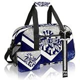 Cheer Duffel Bag with Makeup Bag & Bow Keychain, Cheerleading Dance Gymnastics Travel Sport Bag (Silver&Navy)
