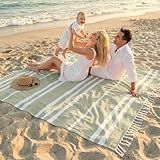 Beautiful Extra Large Beach Blanket with Tassels - Soft Oversized Turkish-Style Beach Towel for Relaxing Beach Days with the Whole Family - Lightweight Quick-Dry Picnic Blanket & Mat for Adults
