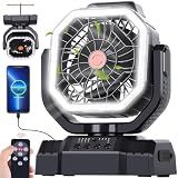 AVV 20000mAh High Speed Portable Camping Rechargeable Fan with Remote Control, Battery Powered with Auto Oscillating with Camping Essentials Accessories for Outdoor, Beach, Patio, Tent, Black