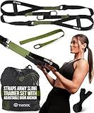THYSOL® Resistance Trainer Pro Exercise Straps Army | Sling Trainer Set with Adjustable Door Anchor | Fitness Home Workouts - Suitable for Travelling & for Training Indoor & Outdoor (Army Green)