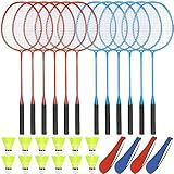 Chitidr 12 Pack Badminton Rackets Set Including Badminton Racquets, Nylon Shuttlecocks and Carry Bag for Outdoor Backyard Games Beginners(12 Pack,Red, Blue)