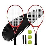 Tennis Rackets 2 Players Recreational for Beginners,Pre-Strung 27 Inch Light Adult Racquet Set for Women Men with Tennis Balls,Overgrips and Carry Bag (Red-T216)