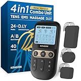 4 in 1 - D.I.Y & Tens Unit & EMS & Massage Muscle Stimulator, Dual Channel TENS Units Therapy Machine for Pain Relief, FDA Cleared Rechargeable Electronic Pulse Massager,with 12pcs Electrode Pads
