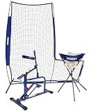 MOXOW Sagitta Baseball & Softball Pitching Machine 3-in-1 Bundle with Ball Caddy & 7×6 ft L Screen — Portable Launcher for Batting & Fielding Practice, Ideal for All Skill Levels