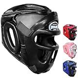 Farabi Sports Boxing Headgear Grill Head Guard MMA Training Kickboxing Sparring Gear Removable Front Bar Gril (Black, Large)
