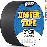 SUNALDO Gaffers Tape Heavy Duty, Easy to Rip, Residue-Free Professional Grade Floor Tape for Electrical Cords, Matte Finish Non Reflective, Weather Resistant (1, Black, 2" x 30 Yards)