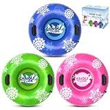 Snow Tube, 3Packs for the Whole Family Inflatable Snow Sled for Kids and Adult, Thickened Heavy Duty Hard Bottom Sleds for Snow with Handles, Winter Toys for Outdoor Sledding Snow Tube Sports
