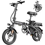 REOCRO Foldable Electric Bike for Adults, 14" Mini Folding E-Bike with 48V 10AH Removable Battery, 30-35 Miles PAS Range, 700W Peak Motor, Electric Bicycle for Daily Commuting and City Riding (Black)