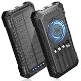 BLASOUL Solar Power Bank,49800mAh Wireless Portable Phone Charger with 4 Built-in Cables,22.5W Fast Charging USB-C in/Output External Battery Pack for iPhone,Android,Perfect for Hiking/Camping