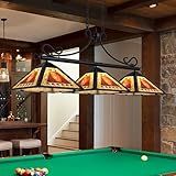 TOCHIC Vintage Pool Table Light, 3-Light Rustic Billiards Light Fixtures with Tiffany Style Leaf Shade for 7, 8, 9 ft Tables, 49.5" Farmhouse Chandeliers for Game Room, Basement, Club, Dining Room