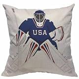 HOSNYE Team USA Hockey Goalie Throw Pillow Case Cushion Covers Ice Jersey Sport Cotton Linen for Couch Bed Sofa Car Waist 18 x 18 inch