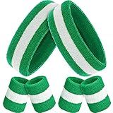 6 Pcs Terry Cloth Rainbow Sweatbands Set - 2 Headbands, 4 Wristbands for Men Women, Gym, Sports, LGBT Pride Parade (Green and White)