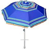 AMMSUN 7ft Heavy Duty High Wind Beach Umbrella Parasols with Sand Anchor Vent Tilt UPF 50+ Sun Protection Portable Outdoor Sunshade Umbrellas Carry Bag for Patio Garden Pool Backyard Blue