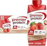 Premier Protein Shake, Strawberries & Cream, 30g Protein, No Added Sugar, 24 Vitamins & Minerals to Support Immune Health, 11 fl oz, 12 Pack (Packaging May Vary)