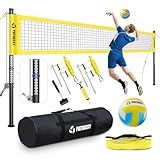 Portable Volleyball Net for Backyard: Patiassy Heavy Duty Professional Outdoor Set with Adjustable Aluminum Poles Winch System Steel Stakes Anti-Sag Design Pump and 1680D Carry Bag for Beach Grass
