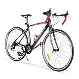 Brightpeak 700C Lightweight Aluminum Road Bike – 21 Speed Commuter Bicycle with Dual V Brakes for Men & Women (Black, Red)