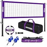 Outdoor Portable Volleyball Net Set with Adjustable Height Steel Poles, Volleyball, Anti-sag Winch System, Pump, Boundary Line, and Carry Bag for Backyard, Beach, Lawn