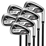 PGM Rio 2016 III Men's Golf Irons Set 5-6-7-8-9-PW Right Handed Cast Cavity Back Golf Clubs - Graptlite Shaft - Enhanced Distance Maximum Forgiveness - Game Improvement Irons for Golfers