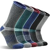 MOGGEI Merino Wool Hiking Socks for Men Warm Thermal Winter Cozy Work Crew Socks Gifts Stocking Stuffers 5 Pairs (Dark Pinstripes A,L)