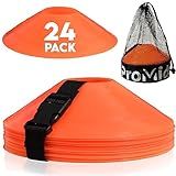 Disc Soccer Cones for Training Kids with Mesh Bag & Strap - 15/24/50/100 Small Plastic Cone for Sports Training - Flexible Conos for Soccer Practice Equipment, Basketball & Football Drills Equipment