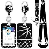 Black Basketball Badge Holder Reel Lanyard, Sport Ball Theme ID Card Badge Holder Retractable Name Tag Clips for Doctor Nurse Teacher Office Student