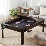 BKTSUNAMI Solid Wood Board Game Coffee Table with Removable Top, 3-in-1 Gaming and Dining Table Includes Play Mat & Detachable Cup Holders, 48" L x 33" W (Black Walnut01)