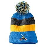 Custom Vintage Pom Pom Beanie Sport Curling Gear Logo Embroidery Acrylic Skull Cap Hat for Men & Women Light Blue Stripes Design Only
