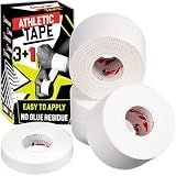 Summum Fit White Athletic Tape Extremely Strong: 3 Rolls + 1 Finger Roll. Easy to Apply & No Residue. Sports Tape Athletic for Boxing Football Climbing or Gymnastics for Wrist Ankle & Hand Protection