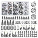 Fishing Weight Sinkers Kit, 81pcs Assorted Drop Bass Sinkers Split Shot Sinkers Coin Weights Saltwater Casting Fishing Sinkers Set with Tackle Box